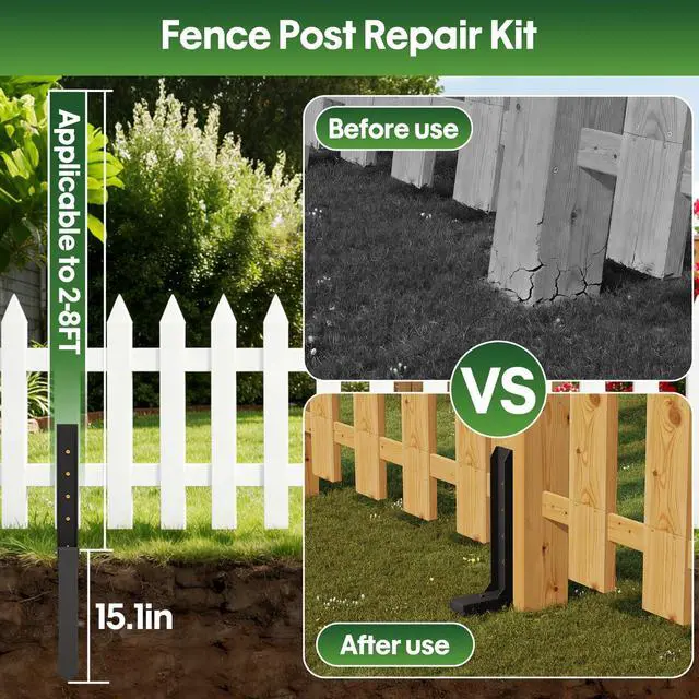 Alt view image 5 of 7 - Fence Post Repair Kit 2 Pack, 8mm Double-Layer Post Anchor for Wood Posts | Heavy Duty & Anti-rust Post Anchor, Quick Fix Leaning/Broken 4x4/6x6 Wood Posts Support