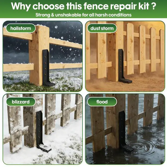 Alt view image 6 of 7 - Fence Post Repair Kit 2 Pack, 8mm Double-Layer Post Anchor for Wood Posts | Heavy Duty & Anti-rust Post Anchor, Quick Fix Leaning/Broken 4x4/6x6 Wood Posts Support
