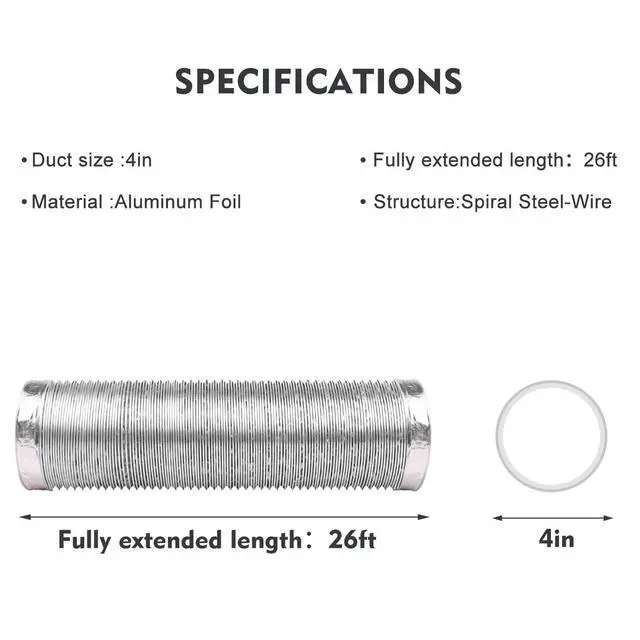 Alt view image 3 of 7 - 4-Inch Dryer Vent Hose 26FT, Flexible Aluminum Duct with 2 Clamps, Heavy-Duty Four Layer Protection for HVAC Ventilation and Exhaust