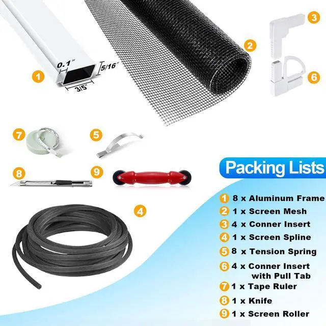Alt view image 2 of 7 - 2 Packs Window Screen Frame Kit 48inX48in Fiberglass Window Screen Replacement Kit Includes Full Set of Tools Suitable for WindowsFramed Mesh Replacement Window Screens, Home, Patio