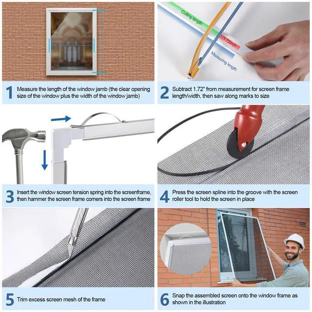 Alt view image 7 of 7 - 2 Packs Window Screen Frame Kit 48inX48in Fiberglass Window Screen Replacement Kit Includes Full Set of Tools Suitable for WindowsFramed Mesh Replacement Window Screens, Home, Patio