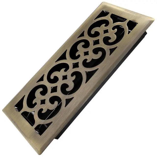 Main image of 4x10 Inches Heavy Duty Walkable Floor Register Easy Adjust Air Supply Lever Floor Vents - Charlotte Design - Vent Cover for Home Floor - Antique Brass