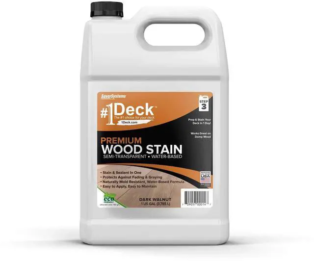 Main image of #1 Deck Premium Semi-Transparent Outdoor Wood Stain and Sealer in One - Water Based Wood Stain for Decks, Fences, & Siding - 1 Gallon (Dark Walnut)