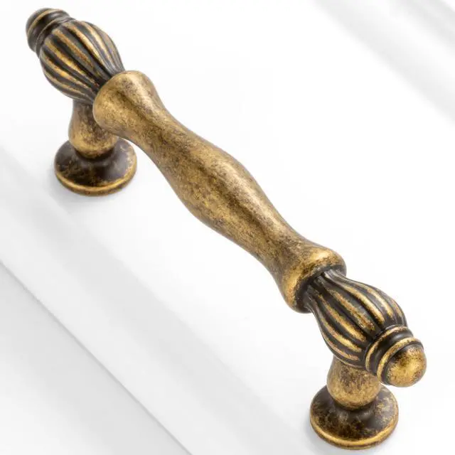 Main image of 3 Inch Antique Brass Cabinet Pulls Drawer Handles 10 Pack 2510 | Vintage Brass Kitchen Cabinet Handles, French Style, Comfortable Grip, Solid Hardware for Dressers Cupboards Bathroom Vanity