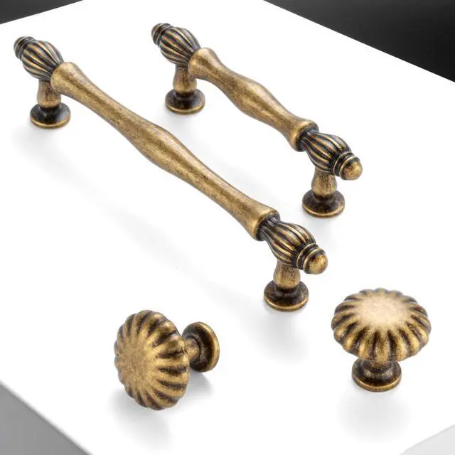 Alt view image 6 of 7 - 3 Inch Antique Brass Cabinet Pulls Drawer Handles 10 Pack 2510 | Vintage Brass Kitchen Cabinet Handles, French Style, Comfortable Grip, Solid Hardware for Dressers Cupboards Bathroom Vanity