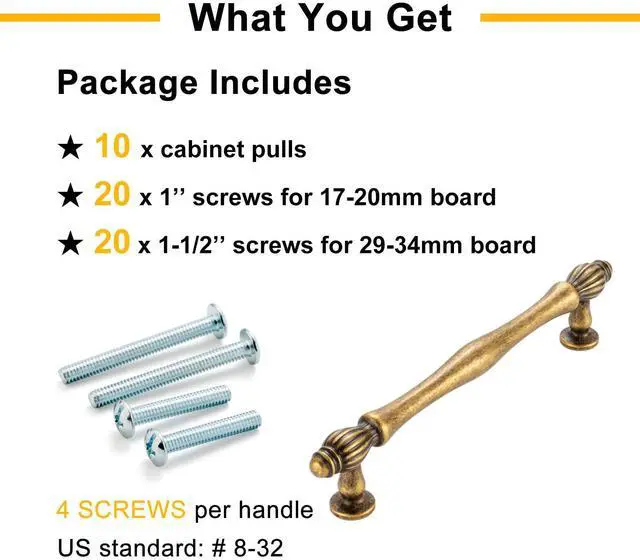 Alt view image 5 of 7 - 3 Inch Antique Brass Cabinet Pulls Drawer Handles 10 Pack 2510 | Vintage Brass Kitchen Cabinet Handles, French Style, Comfortable Grip, Solid Hardware for Dressers Cupboards Bathroom Vanity