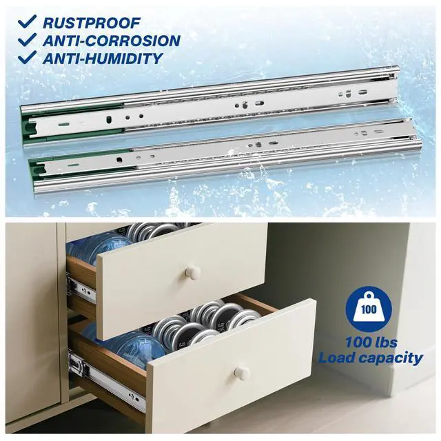 Alt view image 5 of 7 - 4 Pairs 22 Inch Soft Close Drawer Slides Ball Bearing Cabinet Rails | Quick-Release;100lb Heavy Duty Load Capacity;3-Section Full Extension; Smooth Side Mount Glides;Whisper Quiet Cabinet Runners
