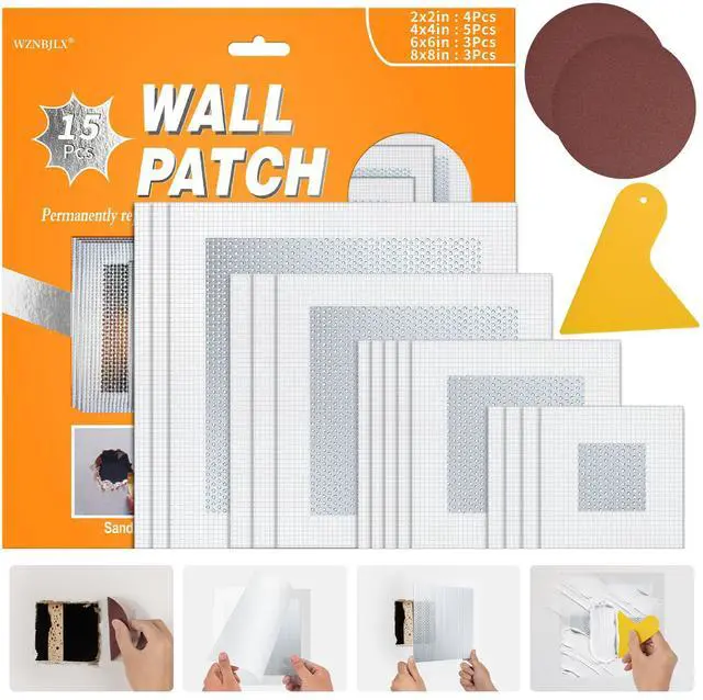Main image of Wall Repair Patch Kit, 15 Pieces Aluminum Self-Adhesive Mesh Repair Patches for Drywall, Multiple Large Small Sizes 2/4/6/8 Inch Drywall Hole Repair Kit, Permanently Repairs Damaged Walls and Ceilings