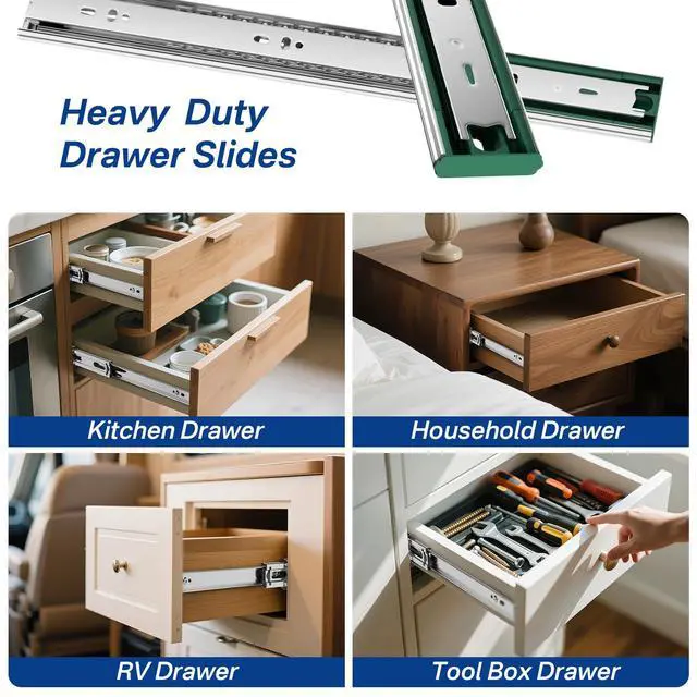 Alt view image 7 of 7 - 4 Pairs 22 Inch Soft Close Drawer Slides Ball Bearing Cabinet Rails | Quick-Release;100lb Heavy Duty Load Capacity;3-Section Full Extension; Smooth Side Mount Glides;Whisper Quiet Cabinet Runners