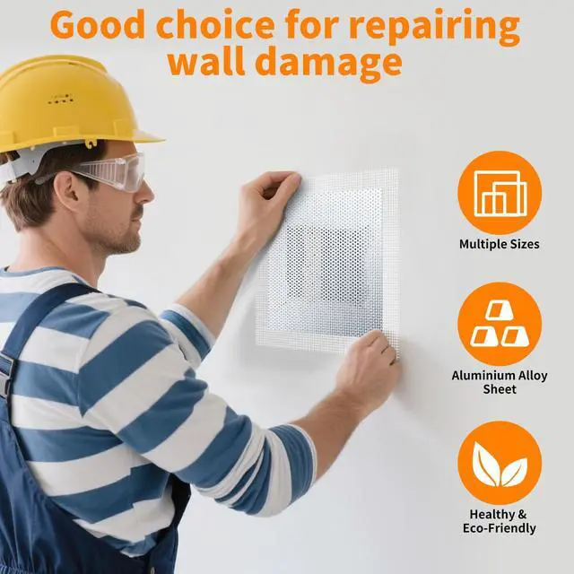 Alt view image 2 of 7 - Wall Repair Patch Kit, 15 Pieces Aluminum Self-Adhesive Mesh Repair Patches for Drywall, Multiple Large Small Sizes 2/4/6/8 Inch Drywall Hole Repair Kit, Permanently Repairs Damaged Walls and Ceilings