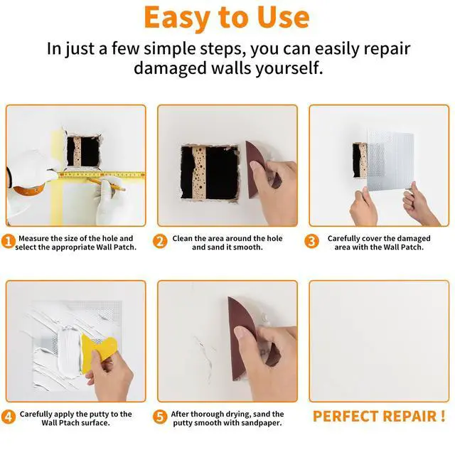 Alt view image 6 of 7 - Wall Repair Patch Kit, 15 Pieces Aluminum Self-Adhesive Mesh Repair Patches for Drywall, Multiple Large Small Sizes 2/4/6/8 Inch Drywall Hole Repair Kit, Permanently Repairs Damaged Walls and Ceilings