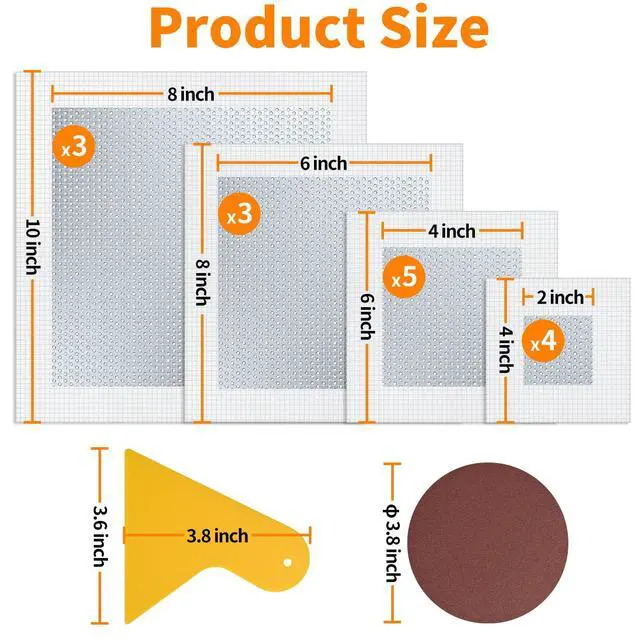 Alt view image 3 of 7 - Wall Repair Patch Kit, 15 Pieces Aluminum Self-Adhesive Mesh Repair Patches for Drywall, Multiple Large Small Sizes 2/4/6/8 Inch Drywall Hole Repair Kit, Permanently Repairs Damaged Walls and Ceilings