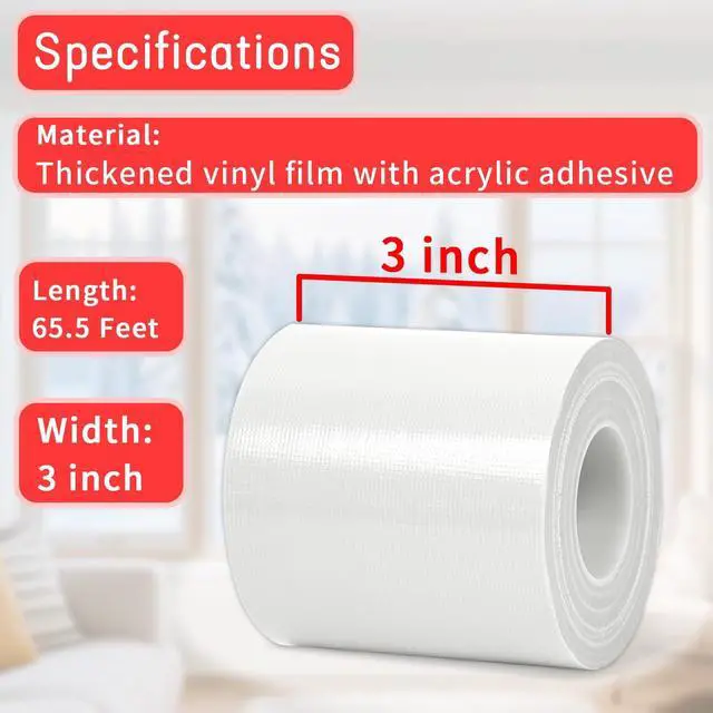 Alt view image 2 of 7 - Window Sealing Tape, Window AC Insulation Tape, White 3 Inch x 65 FT | Waterproof Blocker for Cold Heat Air, Windproof, No Residue Strong adheisve
