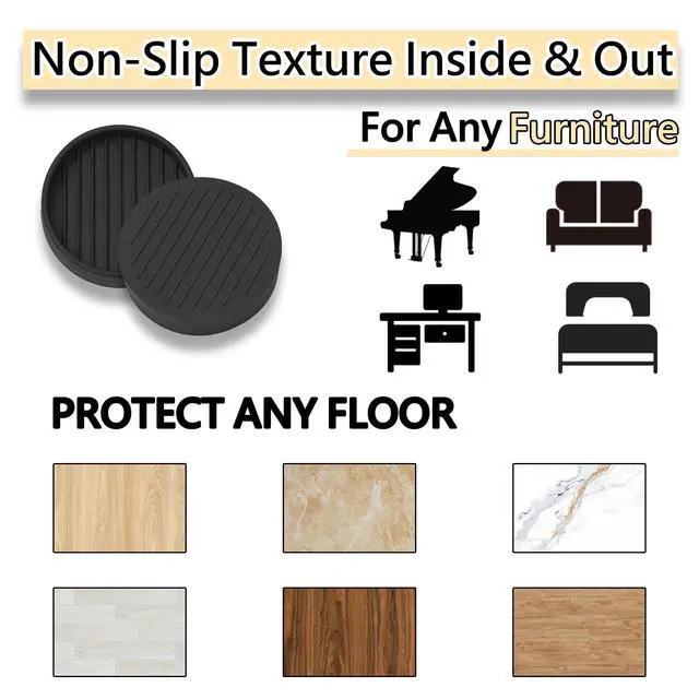 Alt view image 3 of 7 - Rubber Furniture Caster Cups, Non-Slip Round Furniture Pads, 1.5" | Inner & Outer Anti-Slip Texture Helps Keep Beds and Couches from Sliding While Protecting Hardwood, Tile & Other Floors