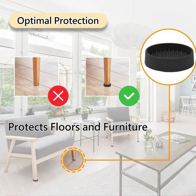 Alt view image 4 of 7 - Rubber Furniture Caster Cups, Non-Slip Round Furniture Pads, 1.5" | Inner & Outer Anti-Slip Texture Helps Keep Beds and Couches from Sliding While Protecting Hardwood, Tile & Other Floors