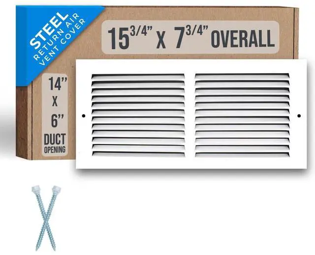 Main image of Fits 14x6 Duct Opening | Steel Return Air Grille by | Vent Cover Grill for Sidewall and Ceiling | White | HVAC Cold Air Intake Grille | Outer Dimensions: 15.75"W X 7.75"H
