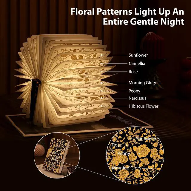 Alt view image 2 of 7 - Book Lover Gift, Folding Book Lamp Decor, Portable Print Book Light | 1200mAh Rechargeable Night Light, Paper Desk Lamp, Reading Bookshelf Lamp, Gift for Women & Readers & Christmas (Black