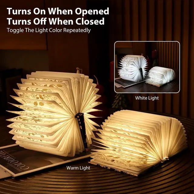 Alt view image 5 of 7 - Book Lover Gift, Folding Book Lamp Decor, Portable Print Book Light | 1200mAh Rechargeable Night Light, Paper Desk Lamp, Reading Bookshelf Lamp, Gift for Women & Readers & Christmas (Black