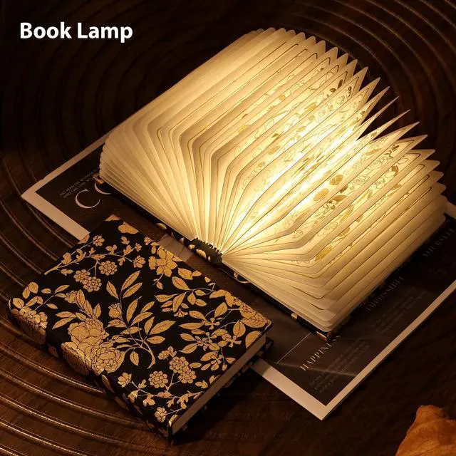 Alt view image 7 of 7 - Book Lover Gift, Folding Book Lamp Decor, Portable Print Book Light | 1200mAh Rechargeable Night Light, Paper Desk Lamp, Reading Bookshelf Lamp, Gift for Women & Readers & Christmas (Black