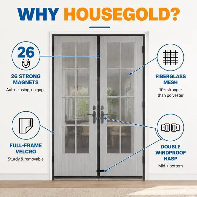 Alt view image 4 of 7 - Magnetic Screen Door for 72"x80" French Door, Durable Fiberglass Double Door Screen Mesh Curtain Fits Door Opening up to 70" x79 Keep Bugs Out
