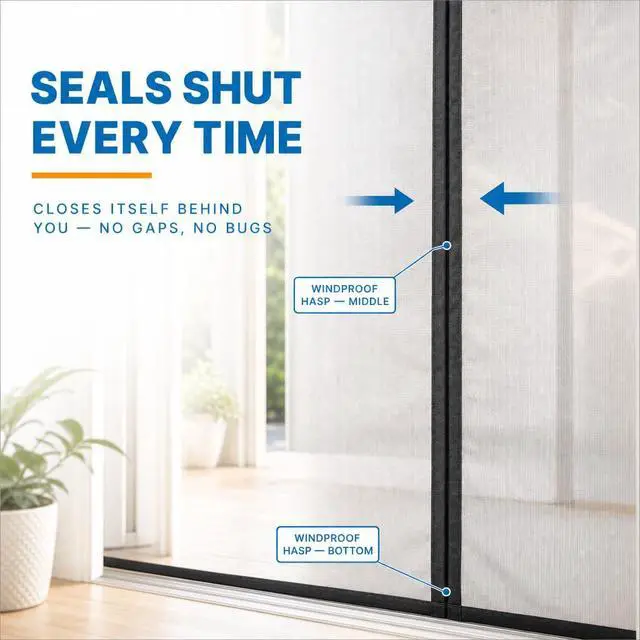 Alt view image 5 of 7 - Magnetic Screen Door for 72"x80" French Door, Durable Fiberglass Double Door Screen Mesh Curtain Fits Door Opening up to 70" x79 Keep Bugs Out