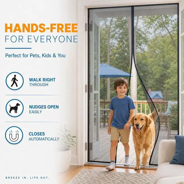 Alt view image 6 of 7 - Magnetic Screen Door for 72"x80" French Door, Durable Fiberglass Double Door Screen Mesh Curtain Fits Door Opening up to 70" x79 Keep Bugs Out