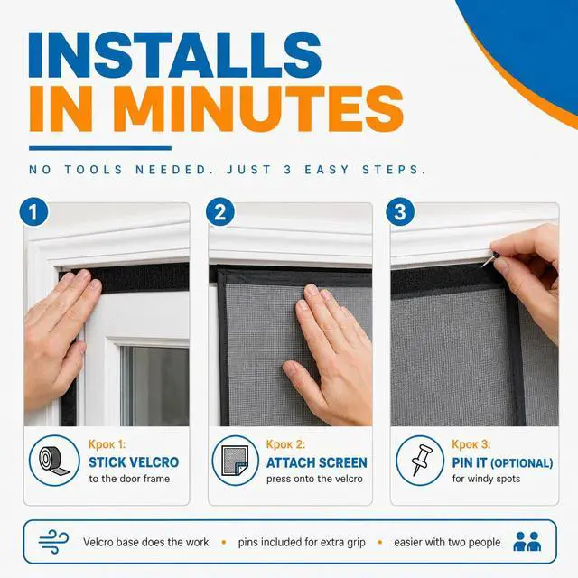 Alt view image 7 of 7 - Magnetic Screen Door for 72"x80" French Door, Durable Fiberglass Double Door Screen Mesh Curtain Fits Door Opening up to 70" x79 Keep Bugs Out