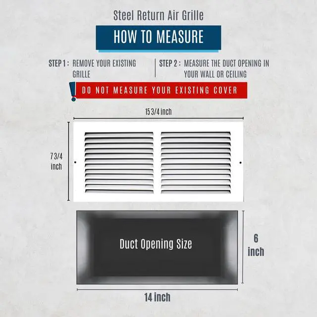 Alt view image 3 of 7 - Fits 14x6 Duct Opening | Steel Return Air Grille by | Vent Cover Grill for Sidewall and Ceiling | White | HVAC Cold Air Intake Grille | Outer Dimensions: 15.75"W X 7.75"H