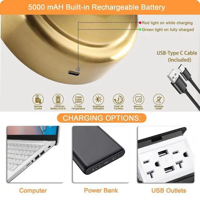 Alt view image 5 of 7 - Rechargeable Picture Light for Wall, Dimmable Art Lights for Painting, Battery Operated Wall Sconce with Remote, 3 light Color,Timer & Brightness Setting for Artwork, Gallery(Brass, 12inch)