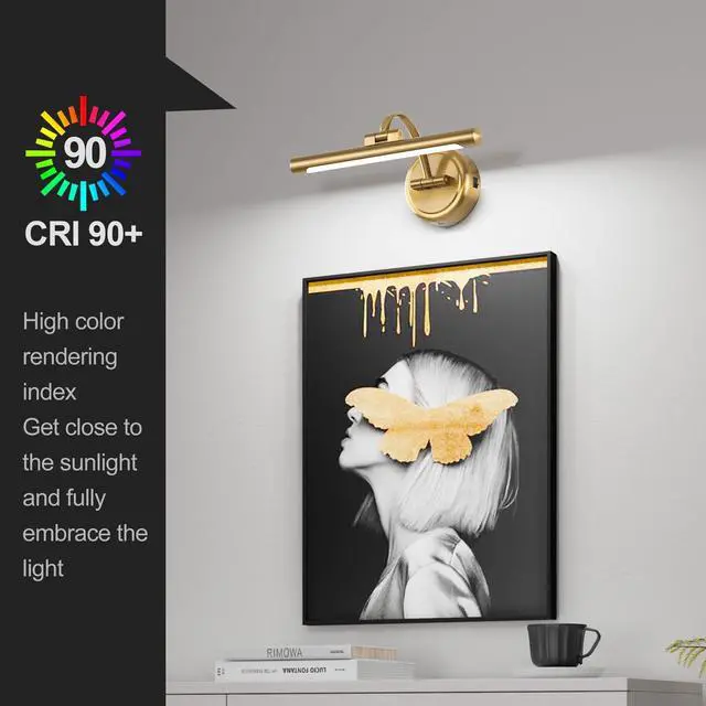 Alt view image 6 of 7 - Rechargeable Picture Light for Wall, Dimmable Art Lights for Painting, Battery Operated Wall Sconce with Remote, 3 light Color,Timer & Brightness Setting for Artwork, Gallery(Brass, 12inch)