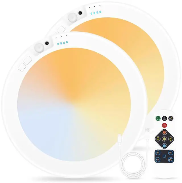 Main image of 2Pack Rechargeable Magnetic Ceiling Light/Shower Light with Remote | Motion Sensor, Wireless, Power Indicator, Waterproof, Battery-Powered LED, 3 Color, Dimmable, Closet, Pantry, Hallway, Patio