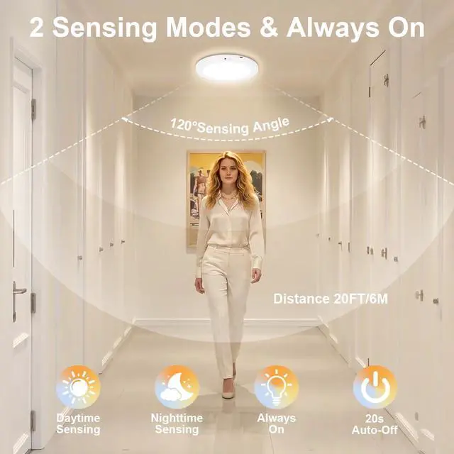 Alt view image 3 of 7 - 2Pack Rechargeable Magnetic Ceiling Light/Shower Light with Remote | Motion Sensor, Wireless, Power Indicator, Waterproof, Battery-Powered LED, 3 Color, Dimmable, Closet, Pantry, Hallway, Patio