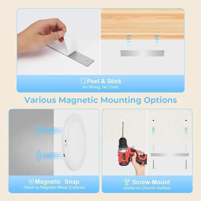 Alt view image 6 of 7 - 2Pack Rechargeable Magnetic Ceiling Light/Shower Light with Remote | Motion Sensor, Wireless, Power Indicator, Waterproof, Battery-Powered LED, 3 Color, Dimmable, Closet, Pantry, Hallway, Patio