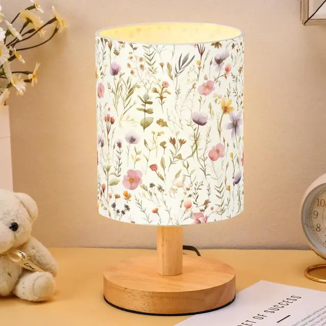 Main image of Wildflower Kids Table Lamp for Bedroom Kids Lamps for Girls Room | Cartoon Lampshade for Girls Nursery, Linen Fabric with Wooden Base, Soft Warm Light for Kids Bedside Reading and Decor