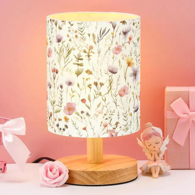 Alt view image 2 of 7 - Wildflower Kids Table Lamp for Bedroom Kids Lamps for Girls Room | Cartoon Lampshade for Girls Nursery, Linen Fabric with Wooden Base, Soft Warm Light for Kids Bedside Reading and Decor