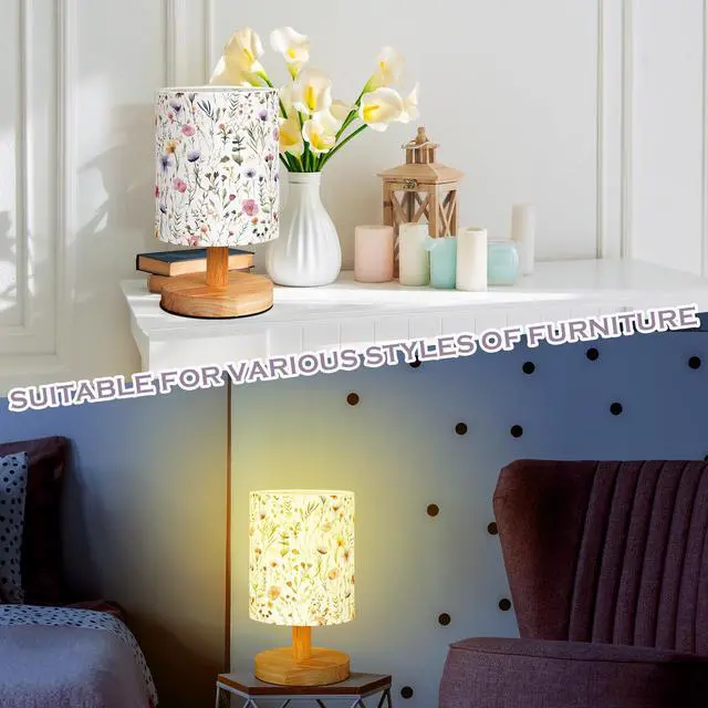 Alt view image 4 of 7 - Wildflower Kids Table Lamp for Bedroom Kids Lamps for Girls Room | Cartoon Lampshade for Girls Nursery, Linen Fabric with Wooden Base, Soft Warm Light for Kids Bedside Reading and Decor
