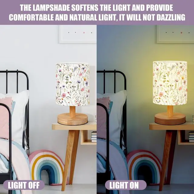 Alt view image 5 of 7 - Wildflower Kids Table Lamp for Bedroom Kids Lamps for Girls Room | Cartoon Lampshade for Girls Nursery, Linen Fabric with Wooden Base, Soft Warm Light for Kids Bedside Reading and Decor