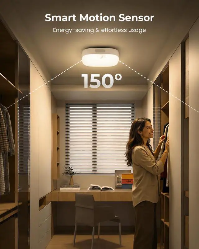 Alt view image 2 of 7 - Shower Lights IP65 Waterproof, Motion Sensor Ceiling Light, Rechargeable Closet Light with 10000mAh Battery, LED Shower Lamp for Bathroom, Cordless Ceiling Lamp with RGB Colors, Remote Control