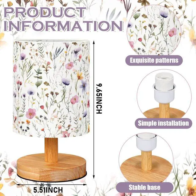 Alt view image 6 of 7 - Wildflower Kids Table Lamp for Bedroom Kids Lamps for Girls Room | Cartoon Lampshade for Girls Nursery, Linen Fabric with Wooden Base, Soft Warm Light for Kids Bedside Reading and Decor