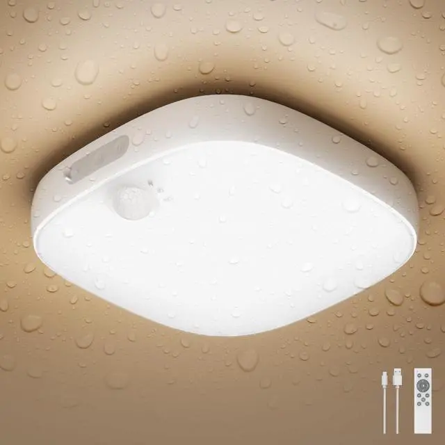 Main image of Shower Lights IP65 Waterproof, Motion Sensor Ceiling Light, Rechargeable Closet Light with 10000mAh Battery, LED Shower Lamp for Bathroom, Cordless Ceiling Lamp with RGB Colors, Remote Control