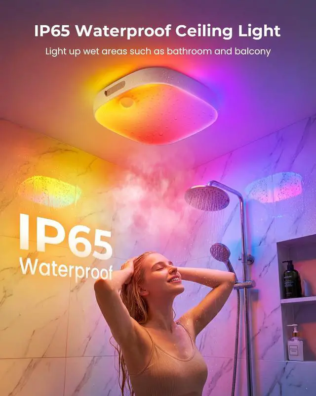 Alt view image 3 of 7 - Shower Lights IP65 Waterproof, Motion Sensor Ceiling Light, Rechargeable Closet Light with 10000mAh Battery, LED Shower Lamp for Bathroom, Cordless Ceiling Lamp with RGB Colors, Remote Control