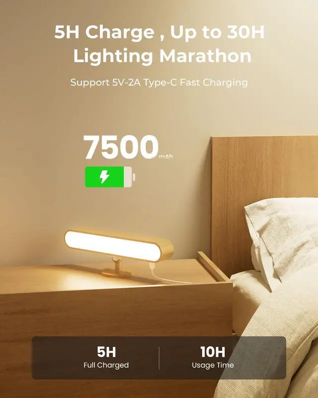 Alt view image 3 of 7 - Rechargeable LED Wall Sconces Set of Two,Wall Lights for Bedroom with Remote Control and Touch,360° Magnetic Rotation,3 Colors Dimmable Brightness Wood Wall Lamps with 15 RGB Colors,2 Pack