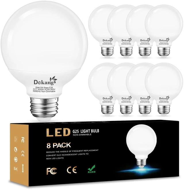 Main image of 8 Pack LED Vanity Light Bulbs for Bathroom 4000K Natural Daylight E26 Base, 60W Equivalent, 5W, 500LM, CRI 85+, Non-dimmable Standard Base LED Globe Light bulbs for Bathroom Vanity Mirror