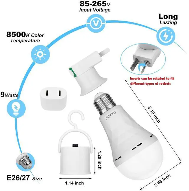 Alt view image 2 of 7 - 6 Pack Rechargeable Emergency Light Bulbs Battery Operated Bulb | for Power Outage 9W E26 8500K Daylight Self-Charging LED Lamps for Home Hurricane Preparedness Camping