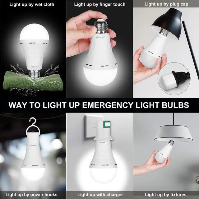 Alt view image 3 of 7 - 6 Pack Rechargeable Emergency Light Bulbs Battery Operated Bulb | for Power Outage 9W E26 8500K Daylight Self-Charging LED Lamps for Home Hurricane Preparedness Camping