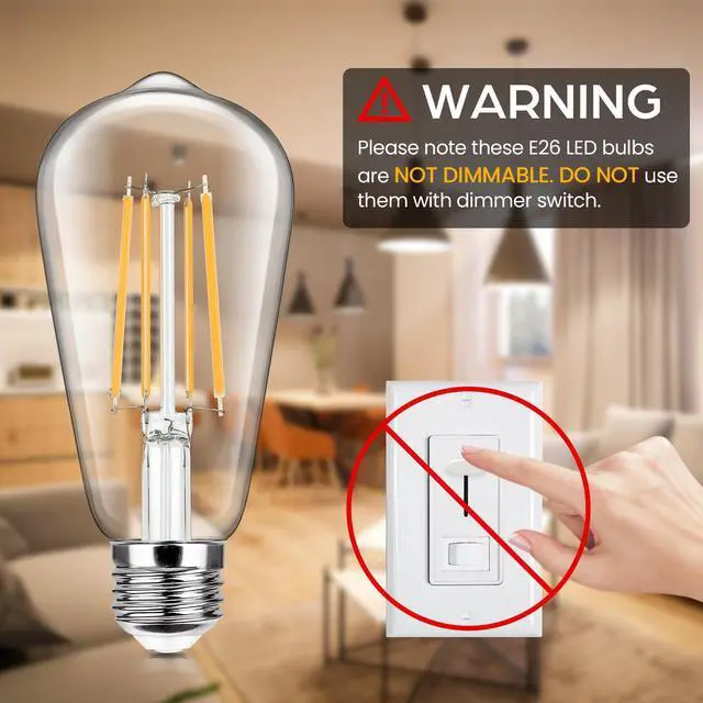 Alt view image 2 of 7 - 4-Pack Vintage LED Edsion Bulbs 100W Equivalent, E26 Base Bulb 8W 2700K | Non-dimmable, 1400LM High Brightness, LED Filament, High CRI, Medium Base, Antique Decorative Clear Glass