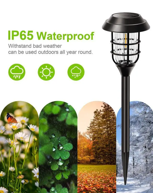 Alt view image 6 of 7 - Solar Pathway Lights Outdoor, 8 Pack Bright Solar Lights Outdoor, IP65 Waterproof Auto On/Off Garden Lights Solar Powered Landscape Lighting for Yard Path Patio Walkway Driveway Pathway - Black