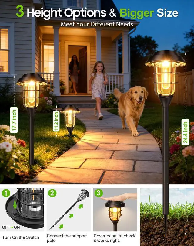 Alt view image 5 of 7 - Solar Pathway Lights Outdoor, 8 Pack Bright Solar Lights Outdoor, IP65 Waterproof Auto On/Off Garden Lights Solar Powered Landscape Lighting for Yard Path Patio Walkway Driveway Pathway - Black