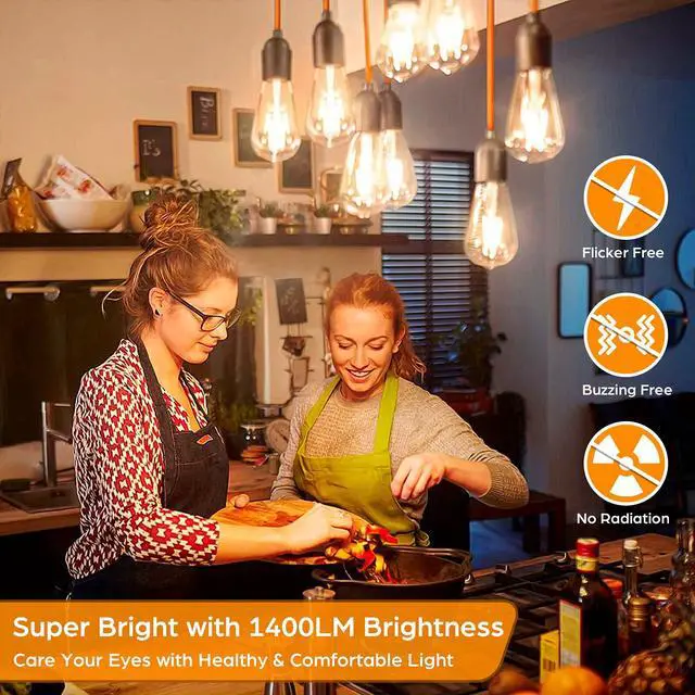 Alt view image 4 of 7 - 4-Pack Vintage LED Edsion Bulbs 100W Equivalent, E26 Base Bulb 8W 2700K | Non-dimmable, 1400LM High Brightness, LED Filament, High CRI, Medium Base, Antique Decorative Clear Glass