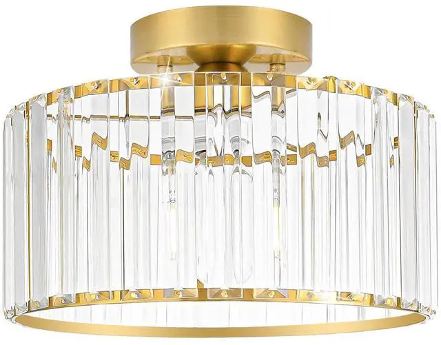 Main image of Crystal Ceiling Light Fixture, Modern Semi Flush Mount Ceiling Light, Gold Hallway Lighting Fixtures Chandelier for Kitchen, Close To Ceiling Light Fixtures for Entryway Bedroom, 1-Light, 11Inch